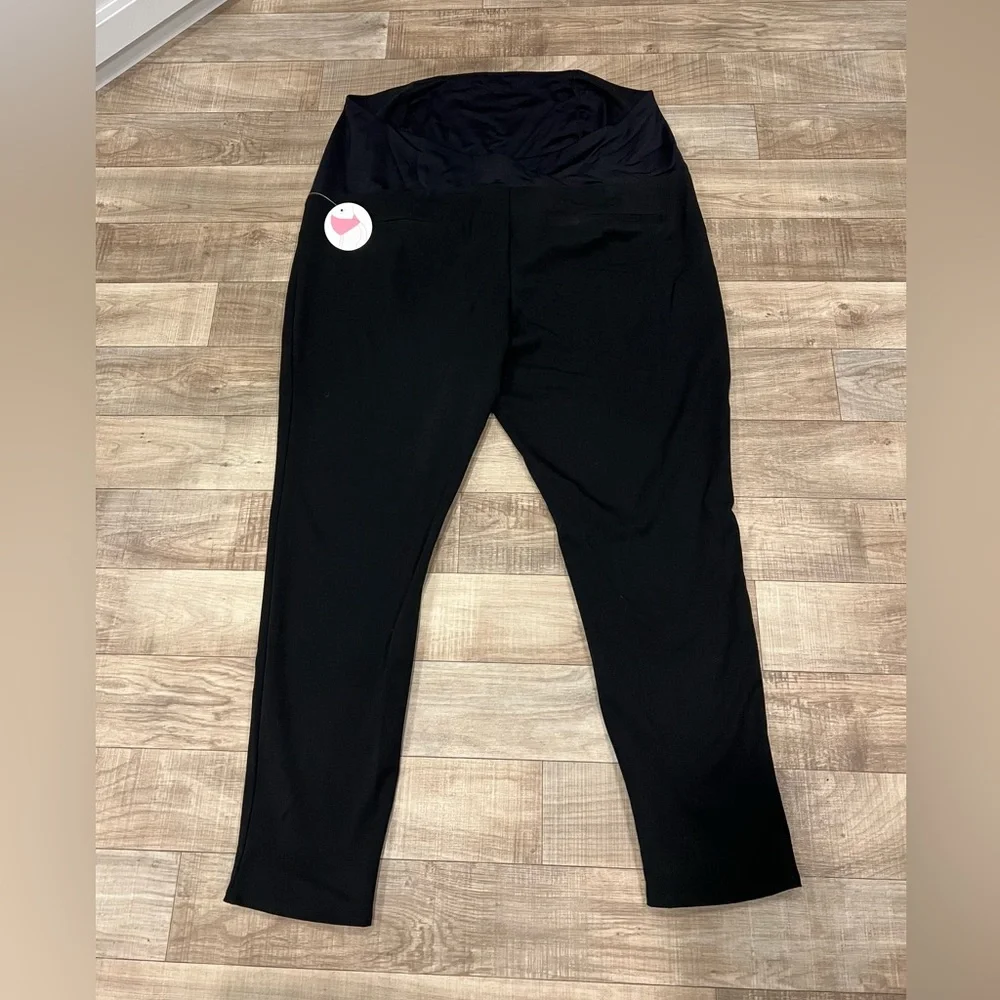 NWT Isabel Maternity Black Skinny Crossover Panel Pants Size 16